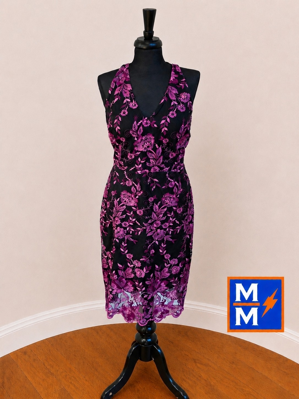 Siena Black & Fuchsia Embroidered Sheath Dress Size 14 Cocktail Wedding